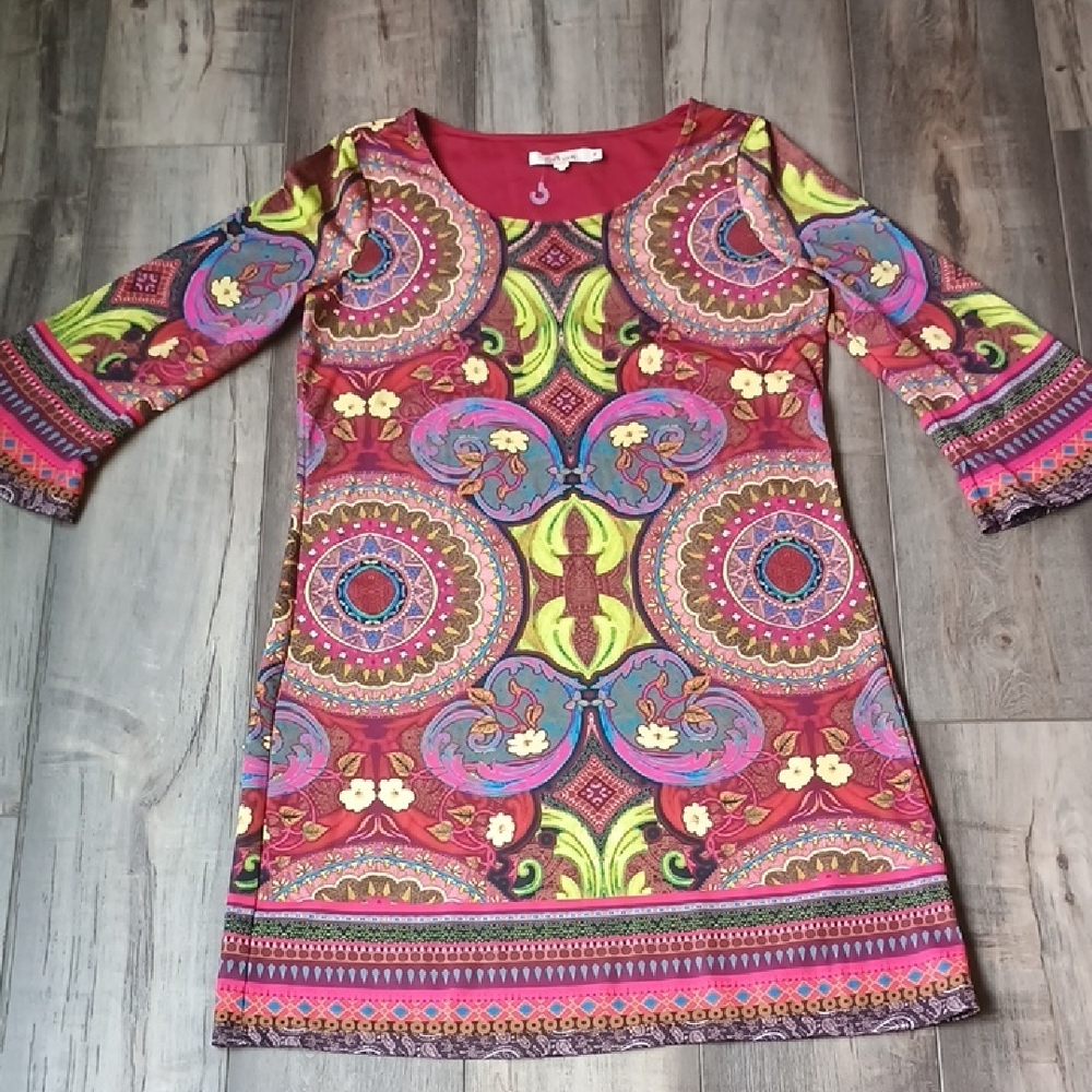 Pink and Purple Sheath Dress with Bell Sleeves